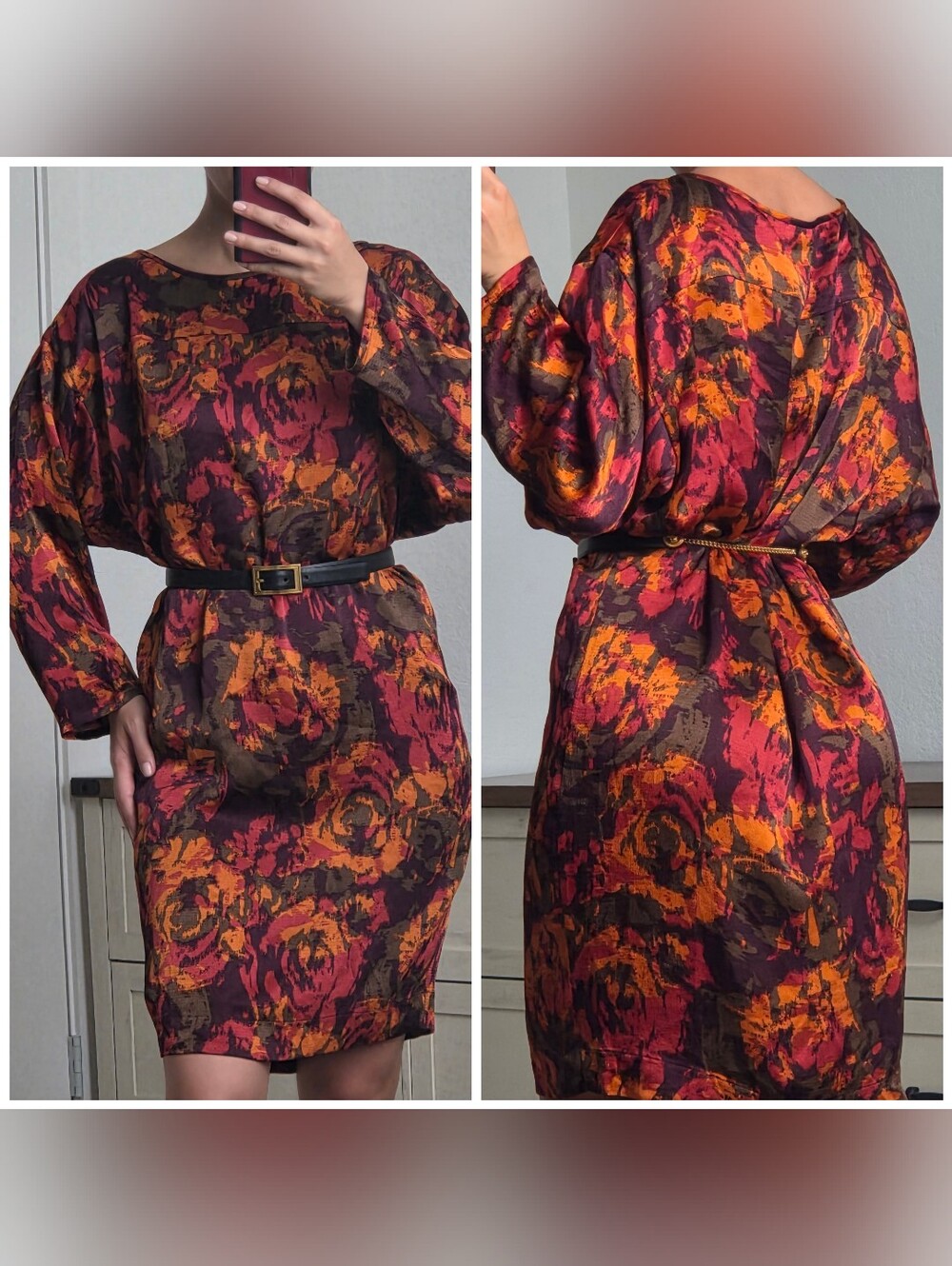 ETRO Floral Print Long Sleeve Round Neck Dress, Size 42, NO BELT